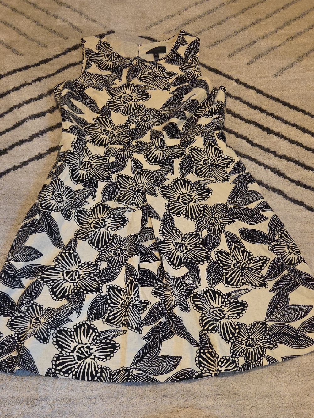 J. Crew Navy and Off White Floral Fit-and-Flare Midi Dress